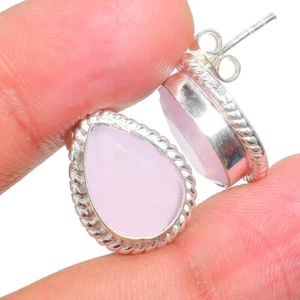 Rose Quartz Gemstone 925 Sterling Silver Jewelry Stud Earring Sz 0.75" - Picture 1 of 1