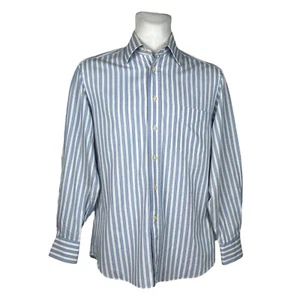 Balmain Paris Blue Gold White Striped Pocket Logo Shirt Men's Size 15 3/4 40 - Picture 1 of 6