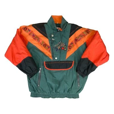 Vintage 80s 90s Orange Green Embroidered Floral Shell Sports Ski Jacket 2XL - Image 1 of 4