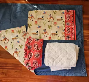 Dan River Cowboy Toddler Crib Bedding Set Quilt Bottom sheet Pillowcase Vtg - Picture 1 of 11