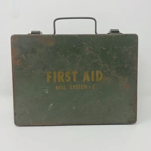 Vintage Bell System C Lineman First Aid Kit Tin Bandages Gauze Instructions 50’s - Picture 1 of 12