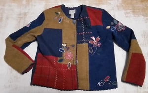 Vtg Jacket Womens Medium Fall Patchwork Embroidery Trim Koret City Blues Buttons - Picture 1 of 8