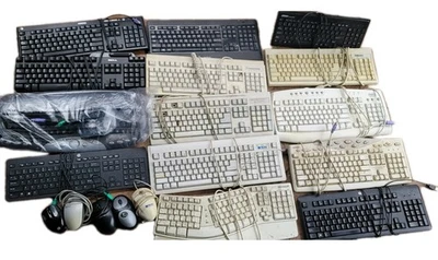 Vintage + USB Keyboard & Mouse Lot AS-IS 14 Keyboards 5 Mice PS/2, USB Wireless - Image 1 of 4