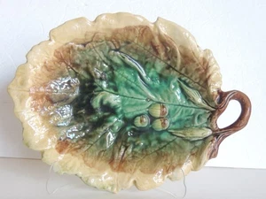 Antike Majolika Herbst Eichenblatt Eicheln 12" Schale Schüssel Teller gelb grün braun - Bild 1 von 7