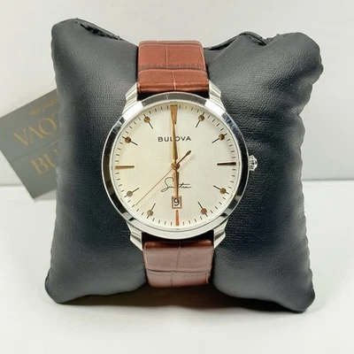 Bulova Frank Sinatra 96B398 Classic Silver Tone Brown Leather Band Men’s Watch - Image 1 of 4