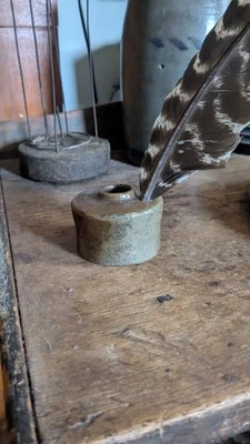 Antique Early Primitive Country Stoneware Inkwell Crock 2.25" - Image 1 of 4