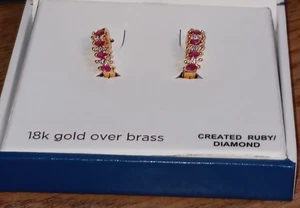 Diamond Accent 18k Gold Over Brass, Created Ruby/Diamond Earrings - Picture 1 of 5