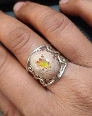 Anello opale di fuoco messicano naturale argento sterling 925 pietra... - Immagine 1 di 4