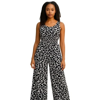 Mono Rayón Mujer Pequeño/Elástico Cintura Pull On/ Estampado Blanco y Negro/Pierna Ancha. Foto 1 de 4