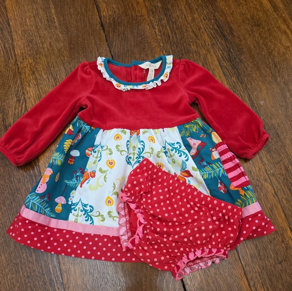 Vestido de vacaciones de terciopelo rojo Matilda Jane Happy Holly Daze para niñas talla 12-18 meses  Foto 1 de 4
