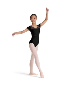 Bloch Girls Mei Floral Cap Sleeve Leotard Embroidered Mesh Back Black CL20003 - Picture 1 of 3