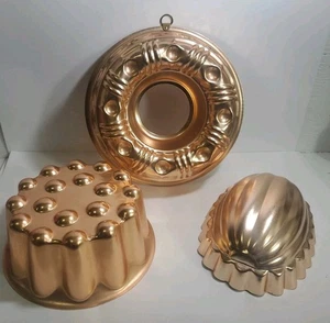 Juego de 3 sartenes colgantes de aluminio molde de gelatina color cobre vintage  - Imagen 1 de 24