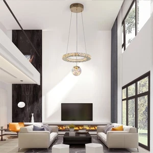 3-color Modern Ring Crystal Chandelier Adjustable Hanging Led Ceiling Fixtures - Picture 1 of 11