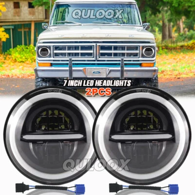 7 inch Round LED Hi/Lo Beam Headlights Chrome fit Ford F100 F150 F250 Truck Foto 1 de 4