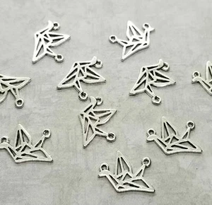 Small Antique Silver Origami Crane Bird Connectors (10) - L1005 - Picture 1 of 2