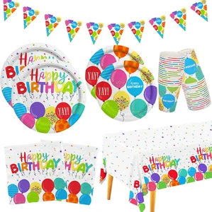 Birthday Party Supplies Disposable Paper Plates Napkins Cups Tablecloth and Bann - Picture 1 of 7