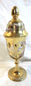 GOLD CUT TO CLEAR ETHCHED GLASS URN STYLE VASE WITH LID~12 1/2" TO TOP OF LID - Picture 1 of 13