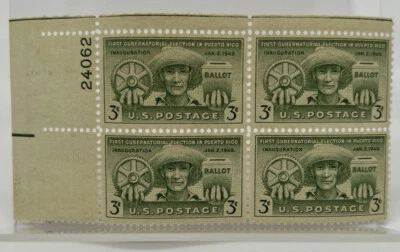 4 #983 First Puerto Rico Election 1949 3¢ USPS Postage Stamp Block - Image 1 of 3