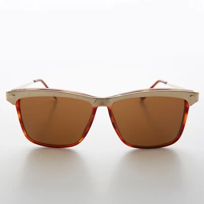 Gold Brow Line Vintage Sunglasses Brown / Brown Lens - Spinderella - Image 1 of 3