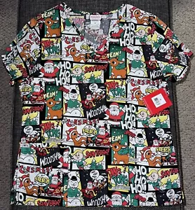 NWT Rudolph the Red Nosed Reindeer Comic Womens Scrub Top Size M - Picture 1 of 2