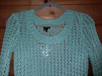 Suéter Pull Over Nuevo con Etiquetas Túnica Talla Pequeña Tejido Abierto Espuma de Mar Verde Antes $20+ Foto 1 de 4