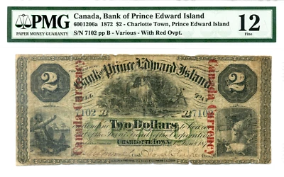 1872 $2 Bank of Prince Edward Island - Fine, PMG F 12 - Image 1 of 2