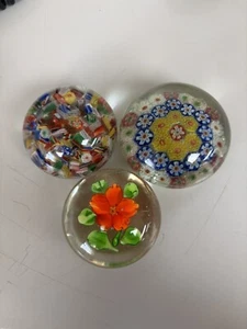 Lot Of 3 Antique Chinese Close Packed Art Glass Millefiori Canes Paperweights - Picture 1 of 1