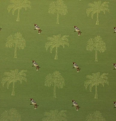 TELA JACQUARD WAVERLY PIRATE'S PET VERDE D4077 MARRÓN PÁJARO PALMERA POR YARDA Foto 1 de 4