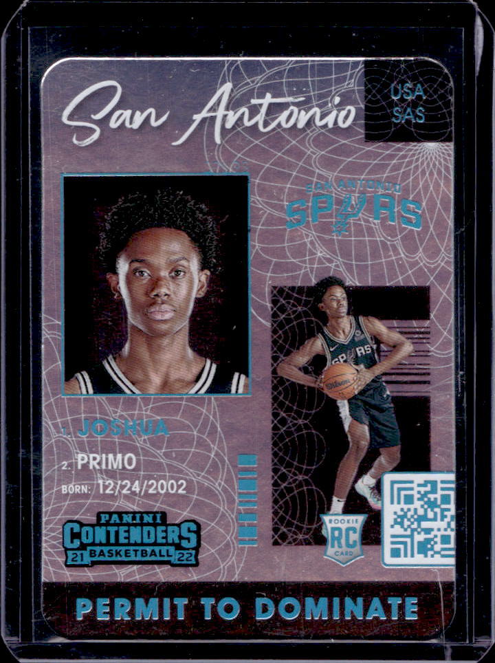 2021-22 Contenders Joshua Primo Permit To Dominate SP Rookie RC #12 Spurs (B)