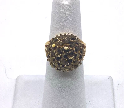 Lia Sophia Chocolate Brown Cluster Rhinestone Dome Ring Statement Gold Tone 428 - Image 1 of 4