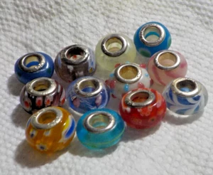 TWELVE Vintage Millefiore European Beads with .925 Endcaps - Picture 1 of 4