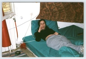 Vintage 4x6 Photo Young Woman In Bed Lollipop 1980's Found Art SB10 - Picture 1 of 1