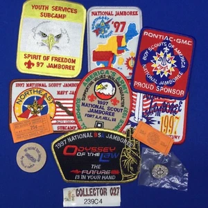 Boy Scout 1997 Jamboree Patches, Pin Tickets, Wooden Nickle Mixed Lot 239C4 - Picture 1 of 7