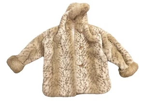 ColdWater Creek Beautiful Faux Fur Parka Coat White And Brown Cheetah Size PL - Picture 1 of 3