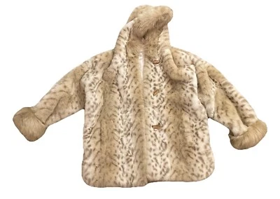 Hermoso Abrigo Parka ColdWater Creek Piel Sintética Blanco Y Marrón Guepardo Talla PL Foto 1 de 3