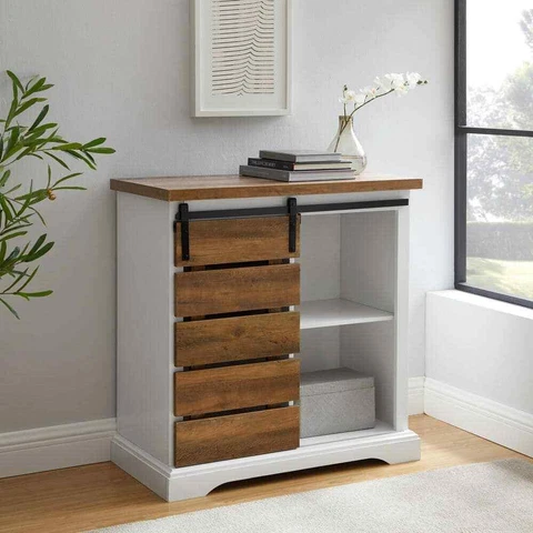 Sliding Slat Door Accent Console White Rustic Oak Rustic Farmhouse Cover