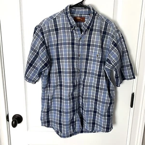 Bob Timberlake Shirt Men’s M Blue Plaid Cotton Seersucker Button Up Short Sleeve - Picture 1 of 6