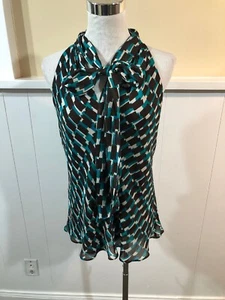 banana republic Women’s 100%silk Sleeveless With Bow Brown Green Blouse Size M - Picture 1 of 5
