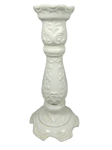NAPCOWARE White Ceramic Candle Candlestick Holder Scrollwork Japan Vintage 8 in - Picture 1 of 12