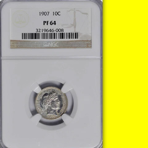 1907 NGC PR64 Mintage 575 - 4th Lowest PROOF 🔴 $2,450 Comp✅ KEY Barber Dime 10C Cover