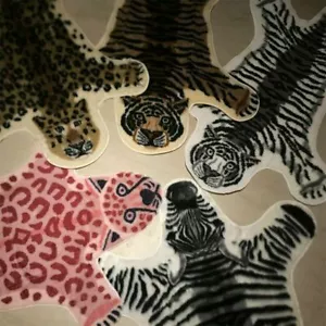 Tiger Leopard Zebra Cow Hide Animal Printed Faux Fur Rug Carpet Blanket Washable - Picture 1 of 14