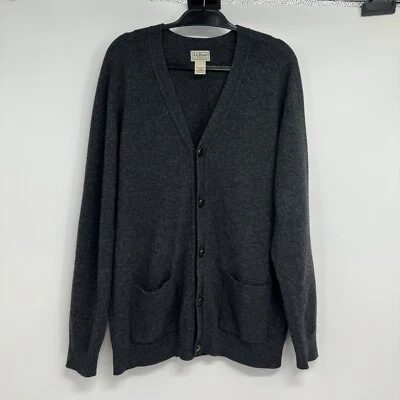 VINTAGE LL Bean Cardigan Sweater Men’s L Tall Gray 100% Lambs Wool  Pockets - Image 1 of 4