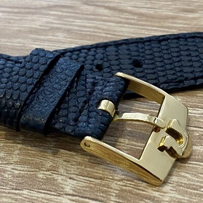 Pulseira de couro preta 20 mm para Omega com impressão de lagarto + fivela de ouro para Omega - Imagem 1 de 4
