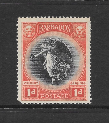 BARBADOS SCOTT 142 MH VF - 1921 1p ORG EDICIÓN ROJA Y NEGRA - VICTORIA Foto 1 de 2