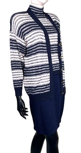 Vintage Marie St John elfenbein marineblau silber Strickjacke, Top und Rock Small - Bild 1 von 13