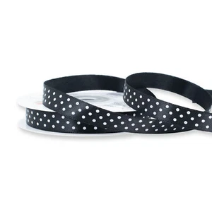 12mm Satinband 25m mit Punkten Schleifenband Geschenkband Dekoband Schwarz Weiß - Bild 1 von 2