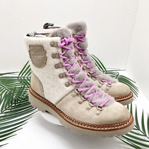 Bionica Darlene Shearling Suede Leather Ankle Boots Cream/Pink Size 6.5M NWOB - Picture 1 of 11