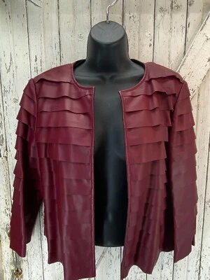 Abrigo Chaqueta Lafayette 148 New York Mujer 6 Abierto Moto 100% Cuero Rojo Profundo Foto 1 de 4