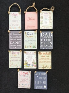Mum Dad Sister Grandma Grandad Mini Metal Hanging Sign Vintage Retro - Picture 1 of 9