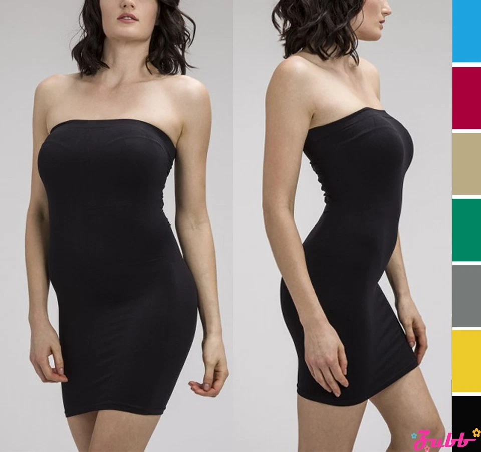 Women Solid Strapless Seamless Long Tube Top Slim Fit Mini Bodycon Tube Dress - Image 1 of 1